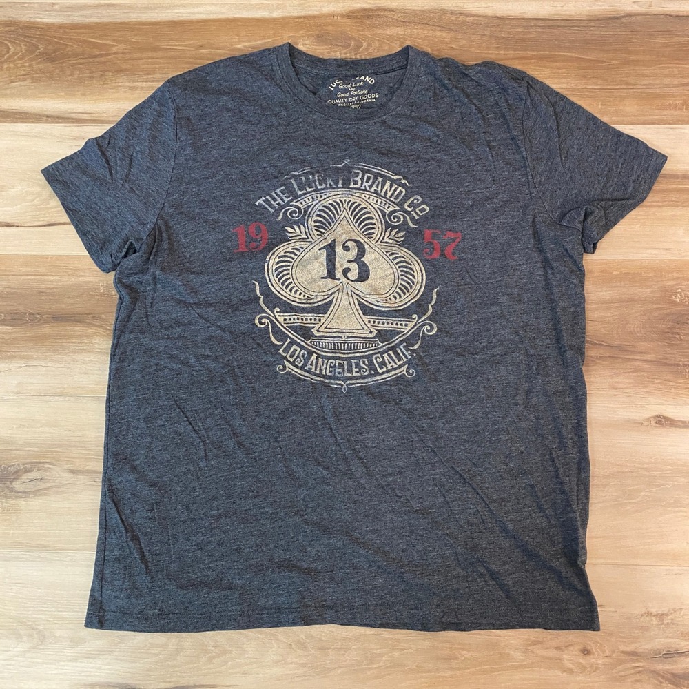 Lucky Brand Shirt Men's XL Gray Heathered T-Shirt Ace Spade 13 Los Angeles